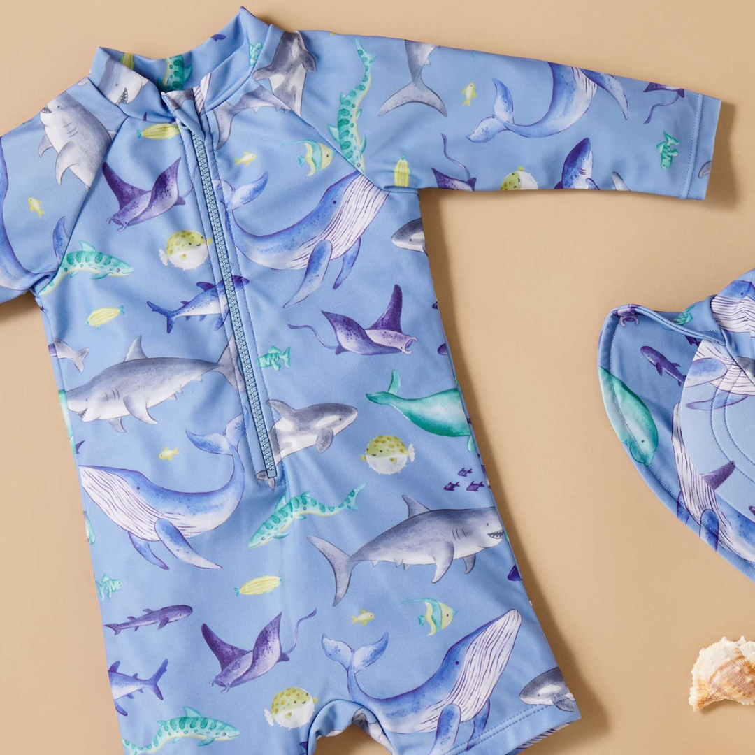 PURE BABY - Printed L/Sleeve Sunsuit