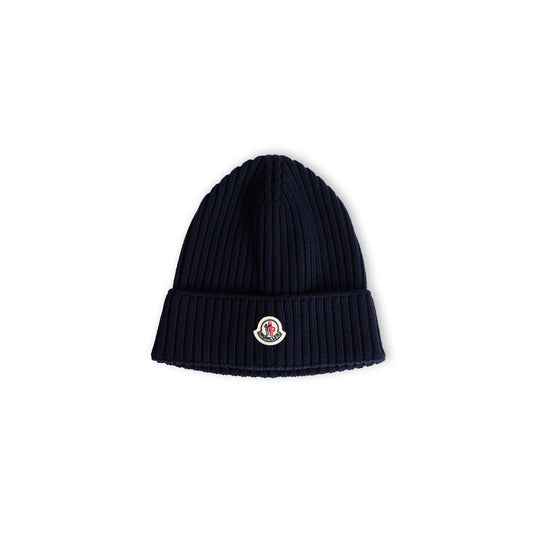 Wool Logo-Patch Beanie Navy Front